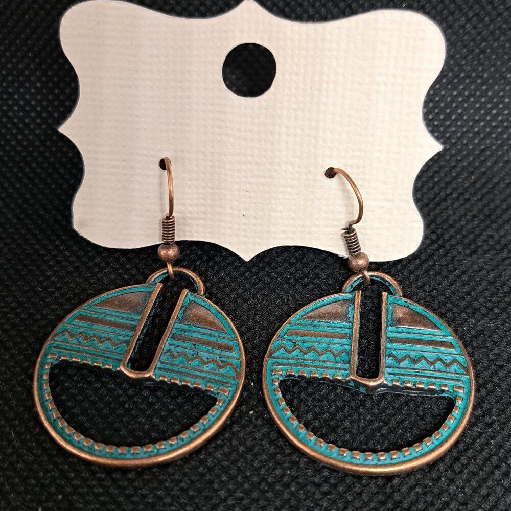 Copper and Blue Tribal Drop Earrings